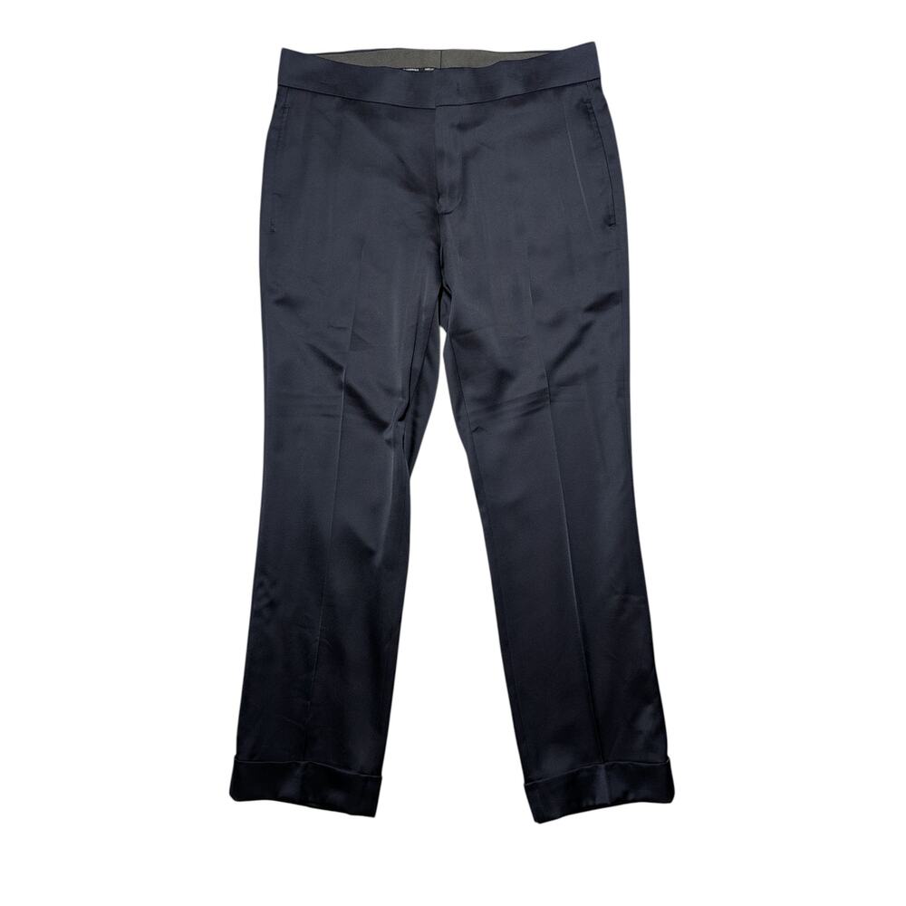 Karl Lagerfeld Blue Satin Dress Pants Slim Fit‎ Tuxedo Trouser Cuffed Hem 33x30